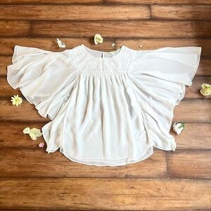 Ethereal ivory white 70s style  angel sleeve blouse